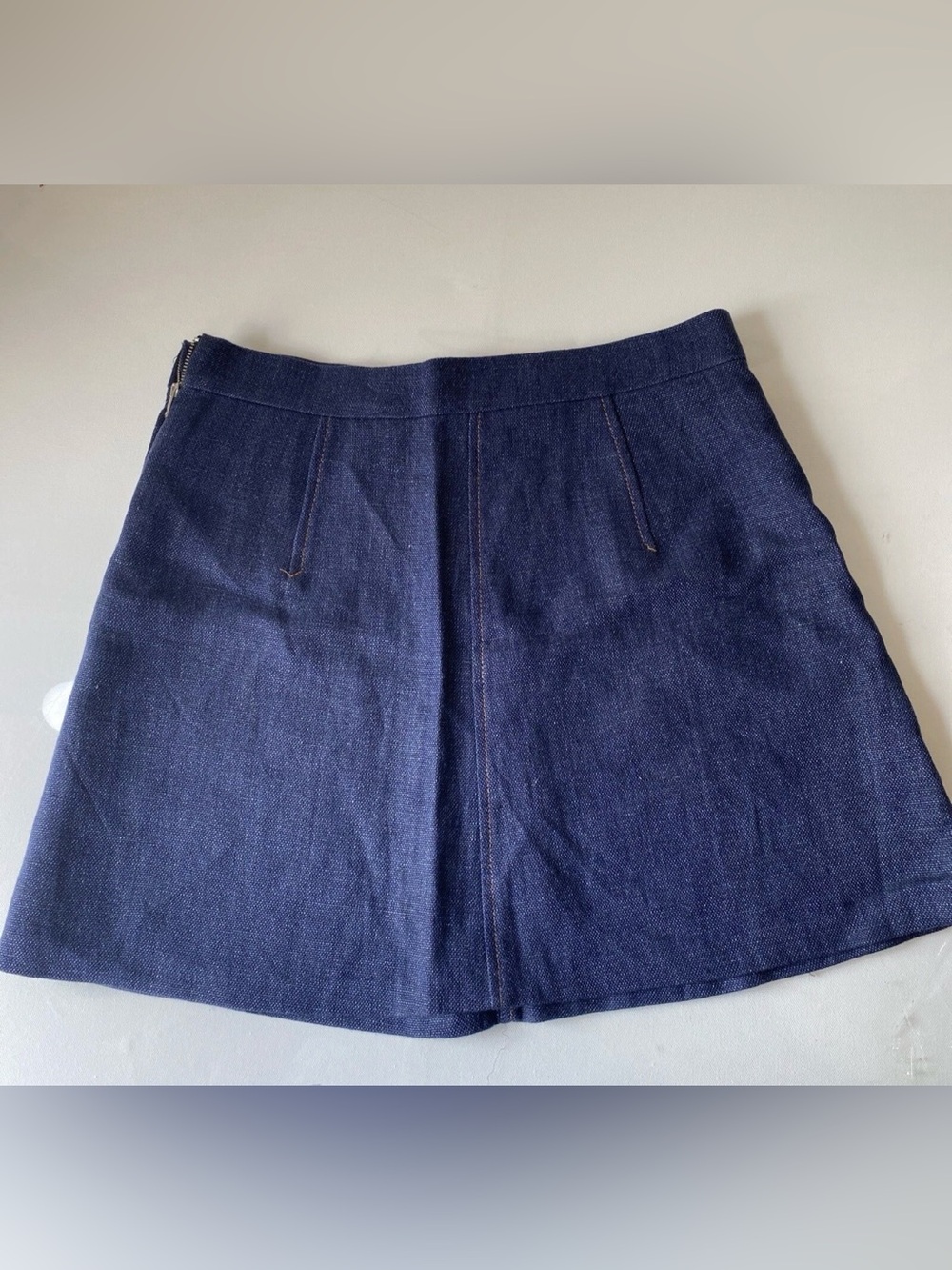 Zara Woman Denim Linen Classic Dark Blue Skirt NWT